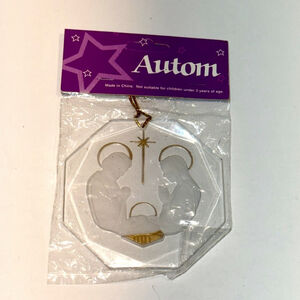 Vintage Autom Christmas Lucite Ornament Holy Family 3”X 3" Mary Joseph Jesus NEW